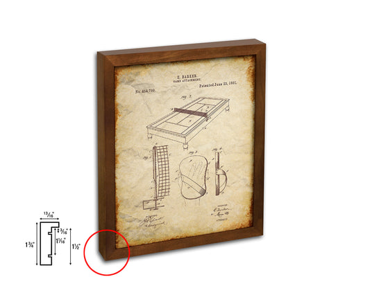 Tennis Table Sports Vintage Patent Artwork Walnut Frame Gifts