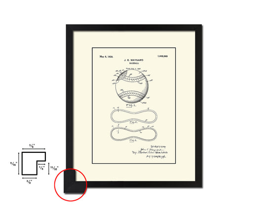 Baseball Sports Vintage Patent Artwork Black Frame Print Wall Art Decor Gifts