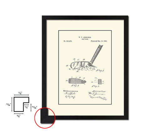 Golf Club Sports Vintage Patent Artwork Black Frame Print Gifts