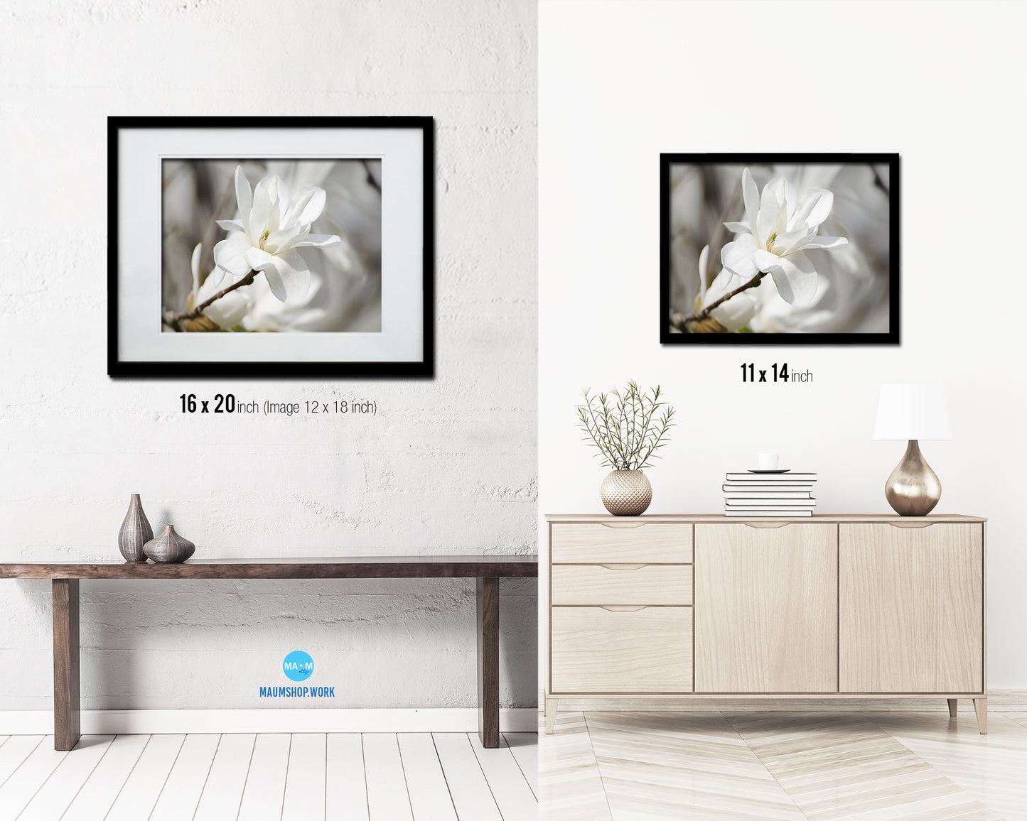 Magnolia White Flower Wood Framed Paper Print Wall Decor Art Gifts