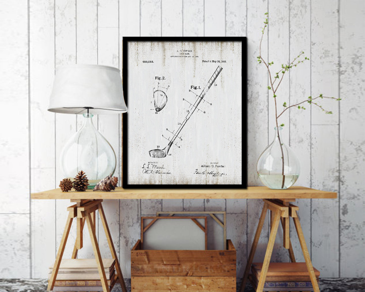 Golf Club Sports Vintage Patent Artwork Black Frame Print Gifts