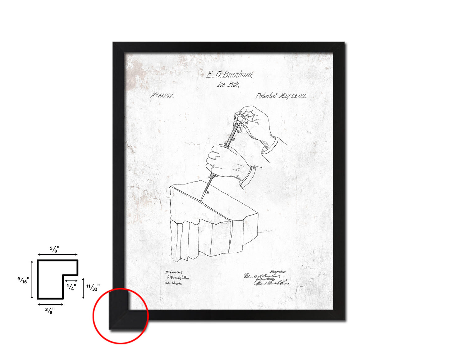 Ice Pick Home Vintage Patent Artwork Black Frame Print Wall Art Decor Gifts