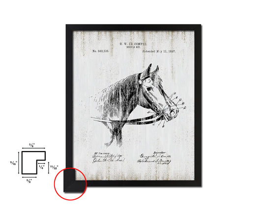 Horse Bridle Bit Farming Vintage Patent Artwork Black Frame Print Gifts