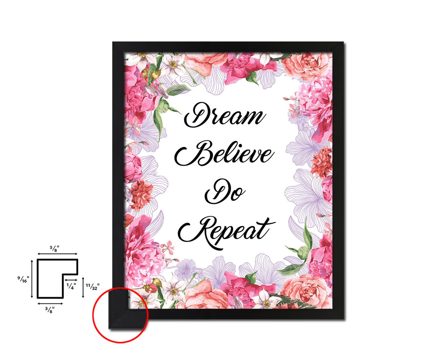 Dream believe do repeat Quote Wood Framed Print Home Decor Wall Art Gifts