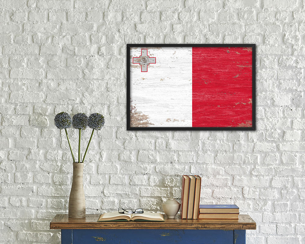 Malta Shabby Chic Country Flag Wood Framed Print Wall Art Decor Gifts