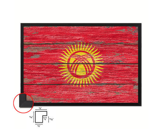 Kyrgyzstan Country Wood Rustic National Flag Wood Framed Print Wall Art Decor Gifts