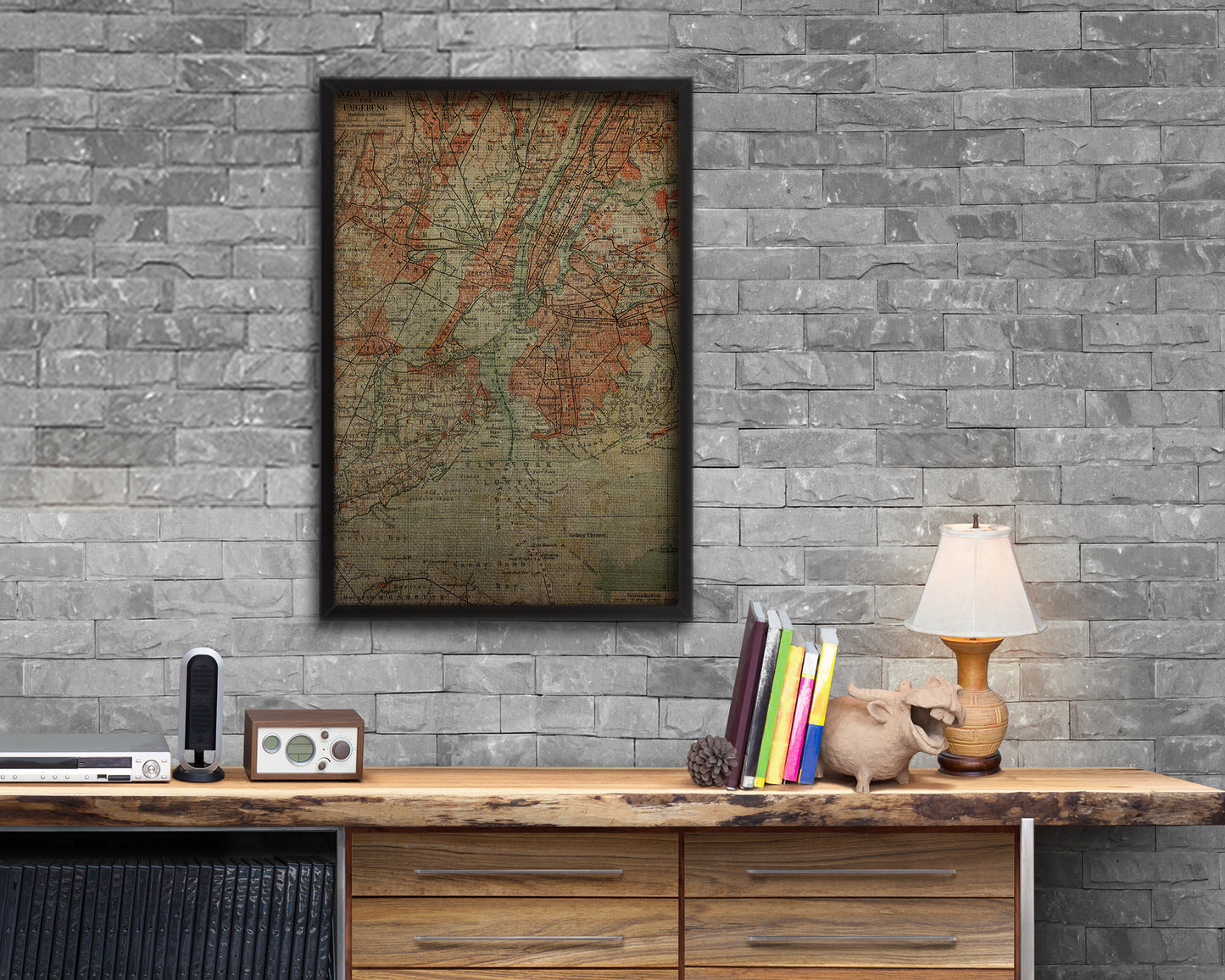 New York End of the Century Period Vintage Map Framed Print Art Gifts