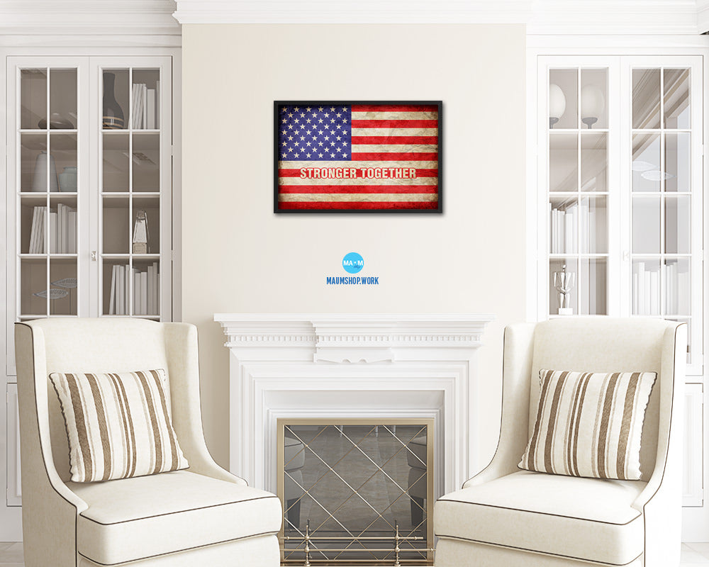 Stronger Together, Hillary Clinton Campaign Vintage Military Flag Framed Print Art