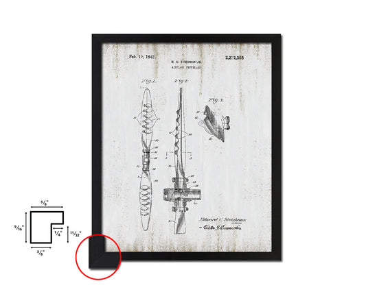 Propeller Airplane Vintage Patent Artwork Black Frame Print Wall Art Decor Gifts