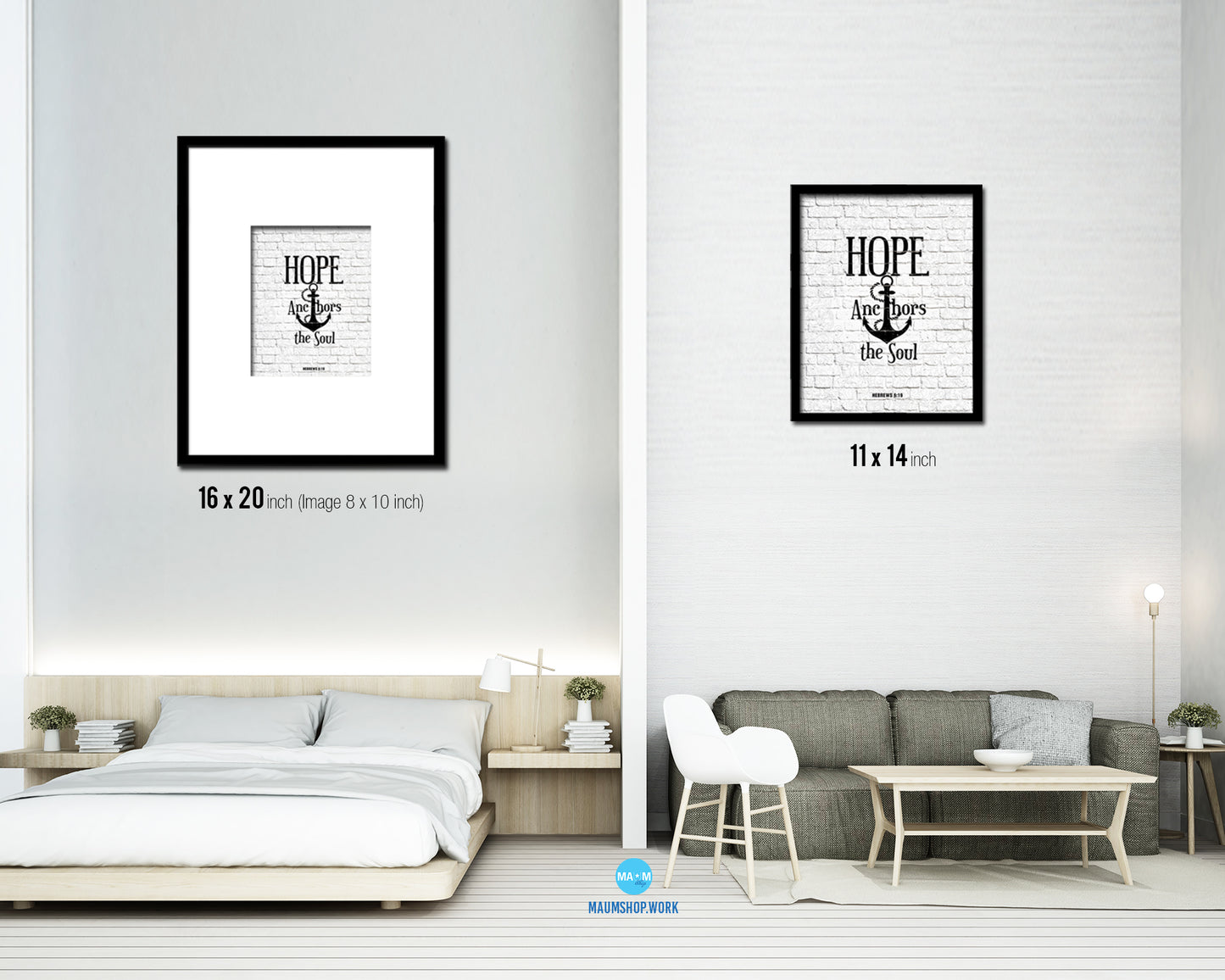 Hope anchors the soul, Hebrews 6:19 Quote Wood Framed Print Home Decor Wall Art Gifts