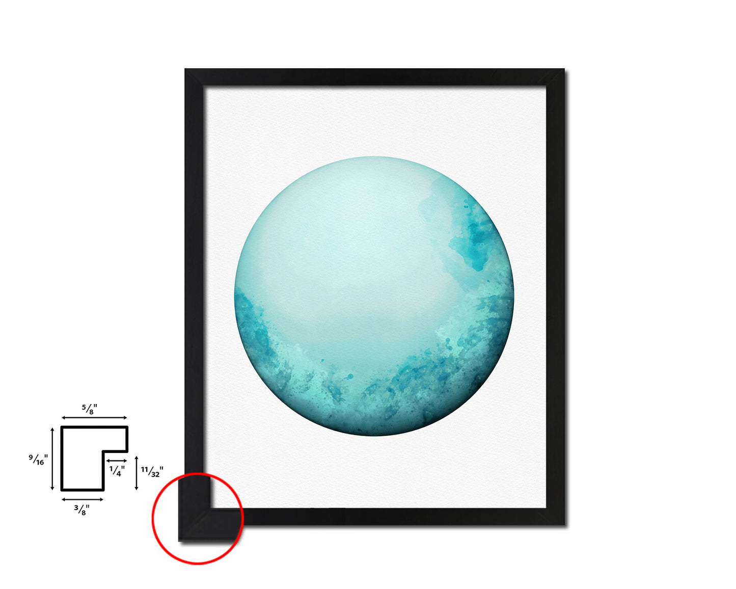 Uranus Planet Prints Watercolor Solar System Wood Framed Paper Print Wall Art Decor Gifts