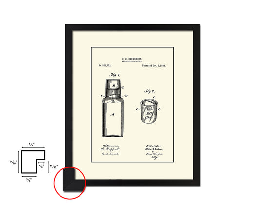 Prescription Bottle Pharmacist Vintage Patent Artwork Black Frame Print Gifts