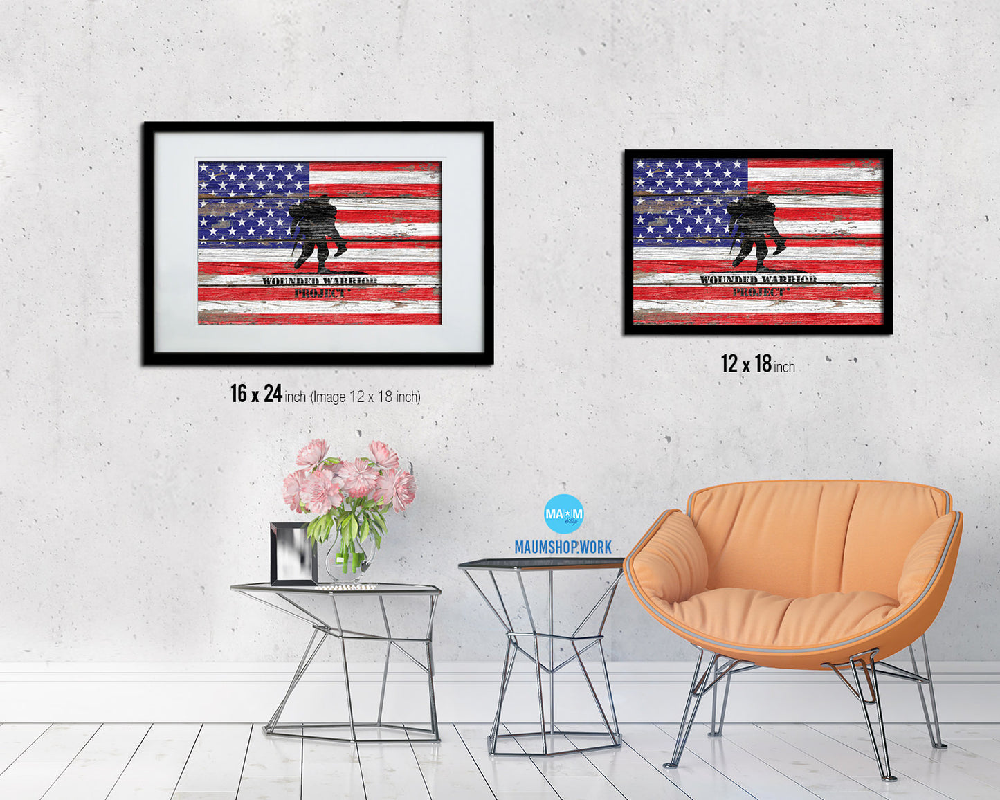 Wounded Warrior Project American Wood Rustic Flag Wood Framed Print Wall Art Decor Gifts