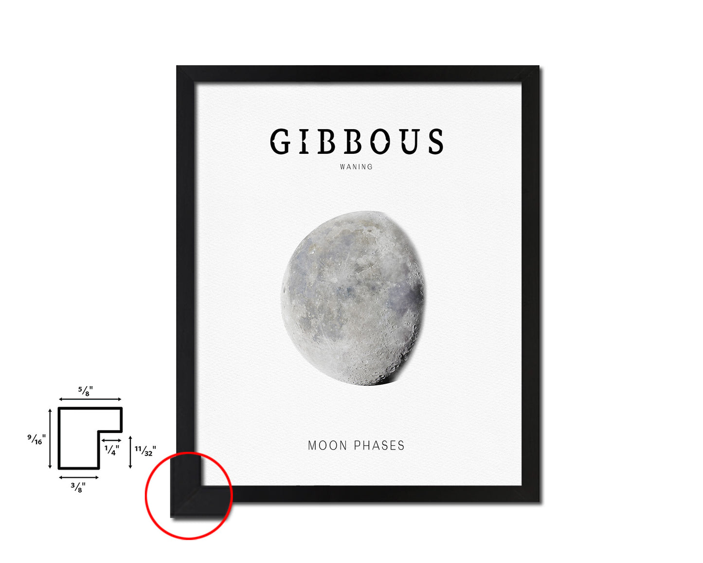 Waning Gibbous Lunar Phases Moon Watercolor Nursery Framed Prints Home Decor Wall Art Gifts