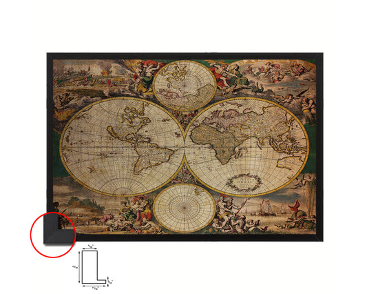 World hemispheres Frederick De Wit Amsterdam 1668 Vintage Map Framed Print Art Wall Decor Gifts