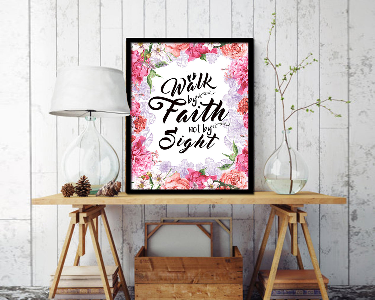 Walk by faith not by sight Quote Framed Print Home Decor Wall Art Gifts