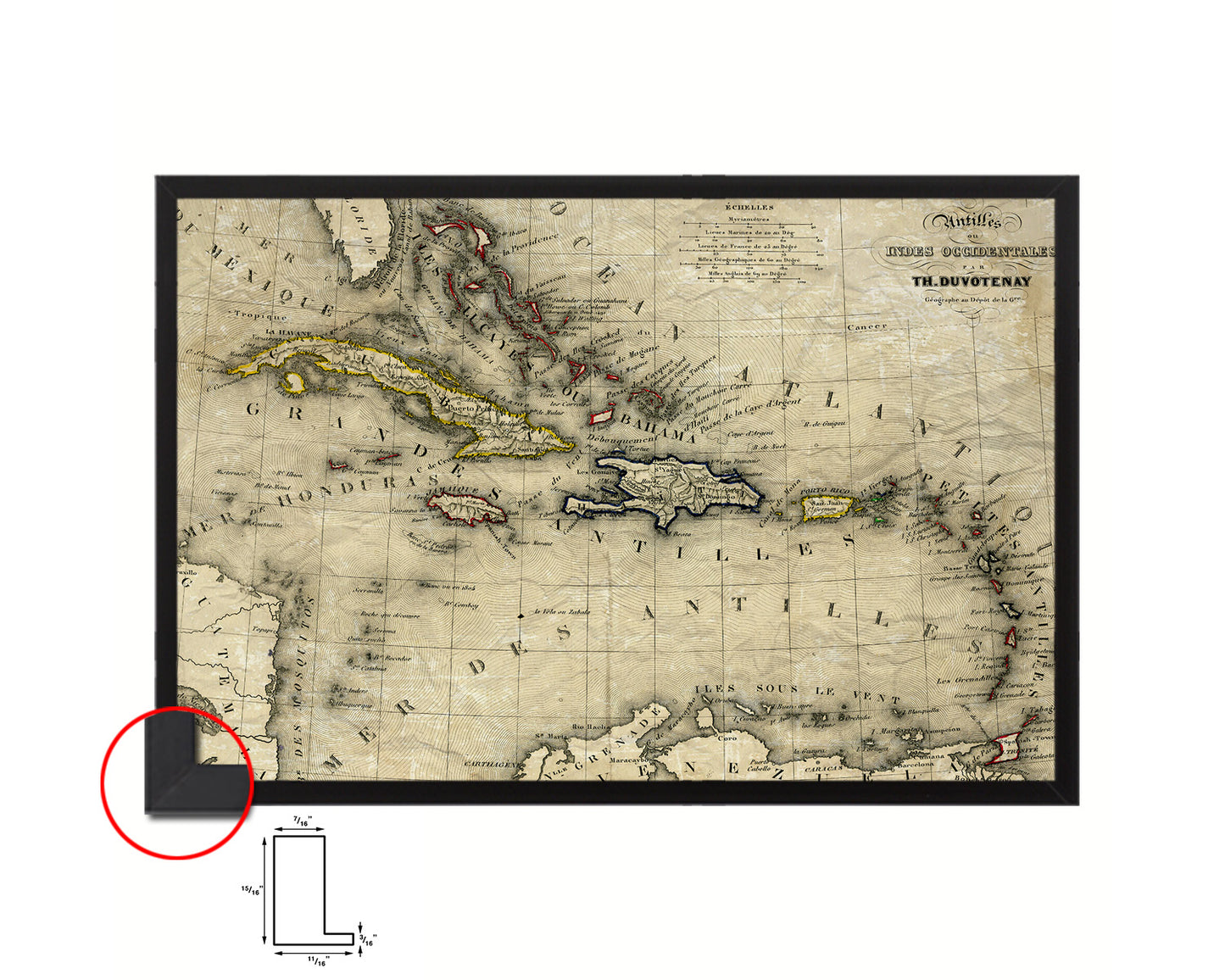 West Indies and Caribbean 1846 Historical Map Framed Print Art Wall Decor Gifts