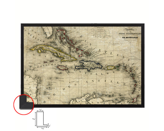 West Indies and Caribbean 1846 Historical Map Framed Print Art Wall Decor Gifts