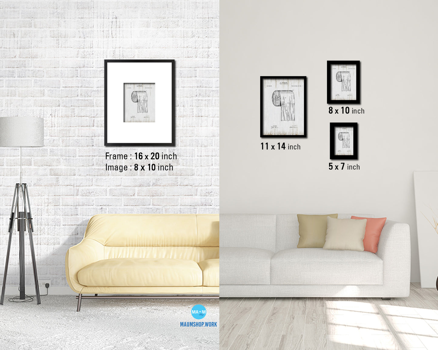 Toilet Paper Roll Home Vintage Patent Artwork Black Frame Print Wall Art Decor Gifts