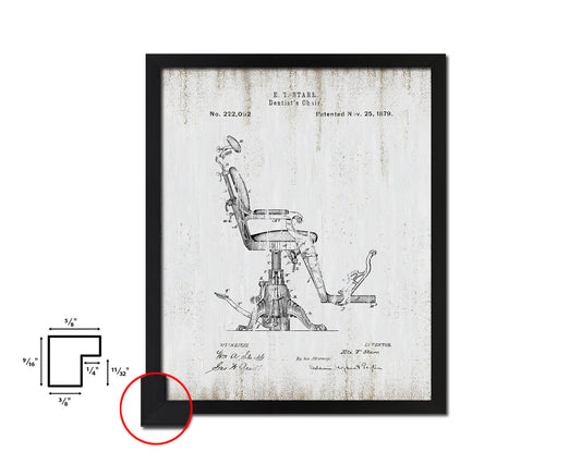 Dental Chair Dentist Vintage Patent Artwork Black Frame Print Wall Art Decor Gifts