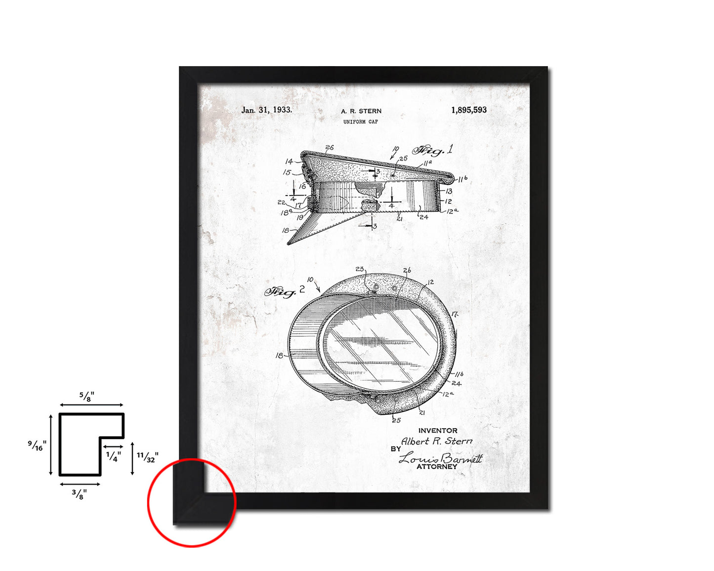 Uniform Cap Police Vintage Patent Artwork Black Frame Print Wall Art Decor Gifts