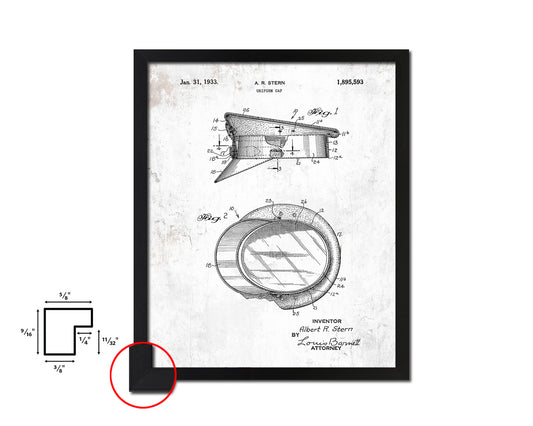 Uniform Cap Police Vintage Patent Artwork Black Frame Print Wall Art Decor Gifts