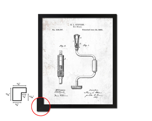 Bit Brace Tools Vintage Patent Artwork Black Frame Print Gifts