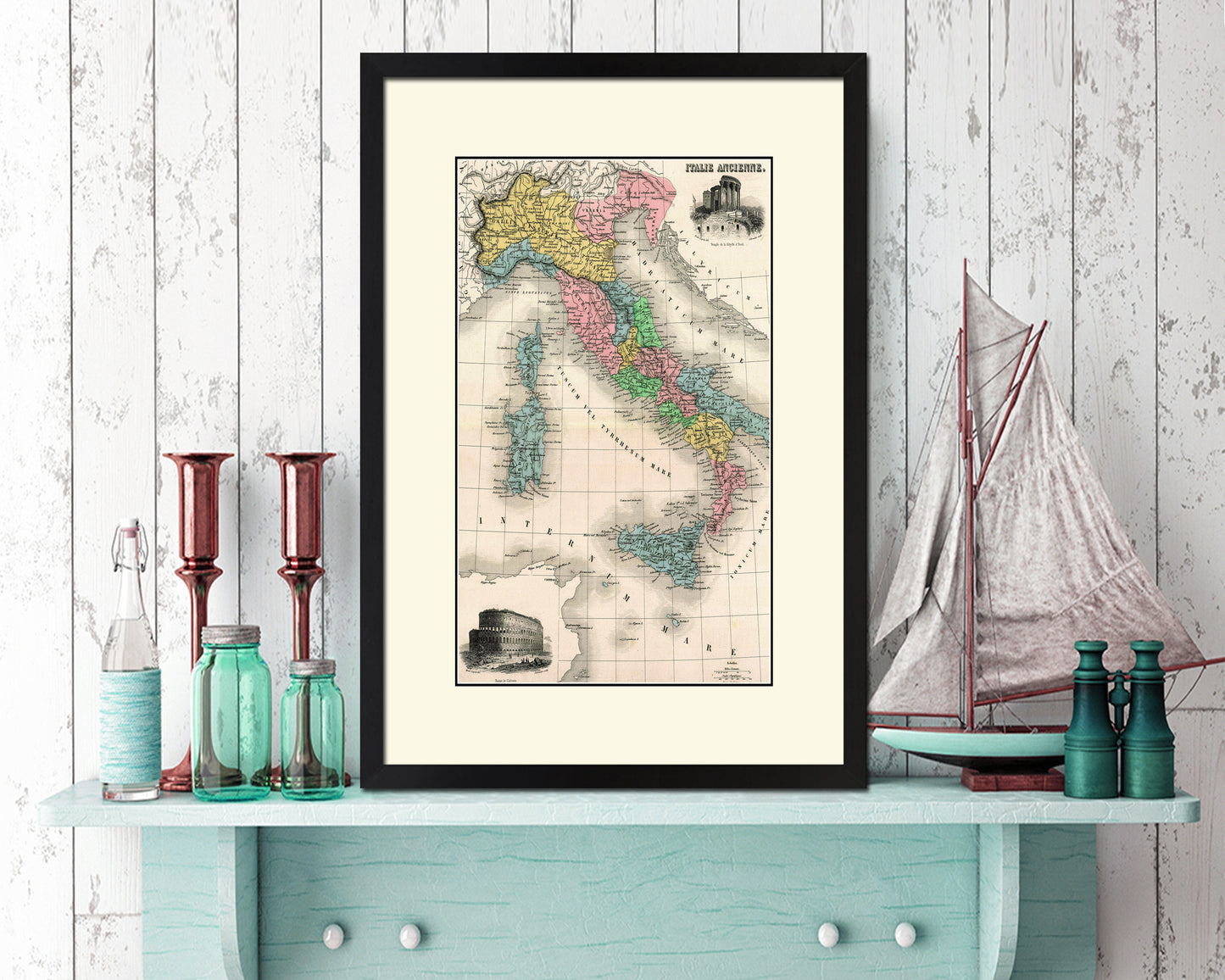 Italy Old Map Wood Framed Print Art Wall Decor Gifts