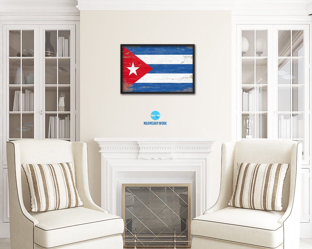 Cuba Shabby Chic Country Flag Wood Framed Print Wall Art Decor Gifts