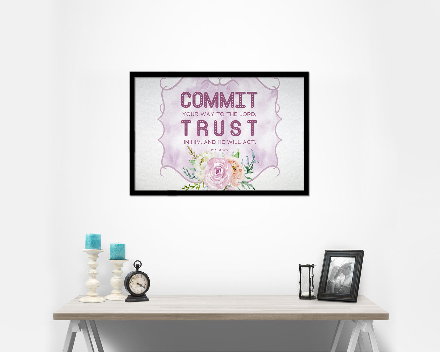 Commit your way to the Lord Bible Verse Scripture Framed Print Wall Decor Art Gifts