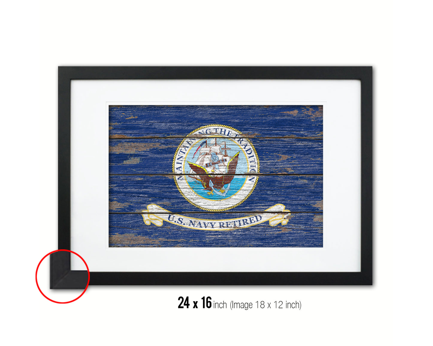 US Navy Retired Maintaining The Tradition Naval USN Wood Rustic Flag Framed Print Art