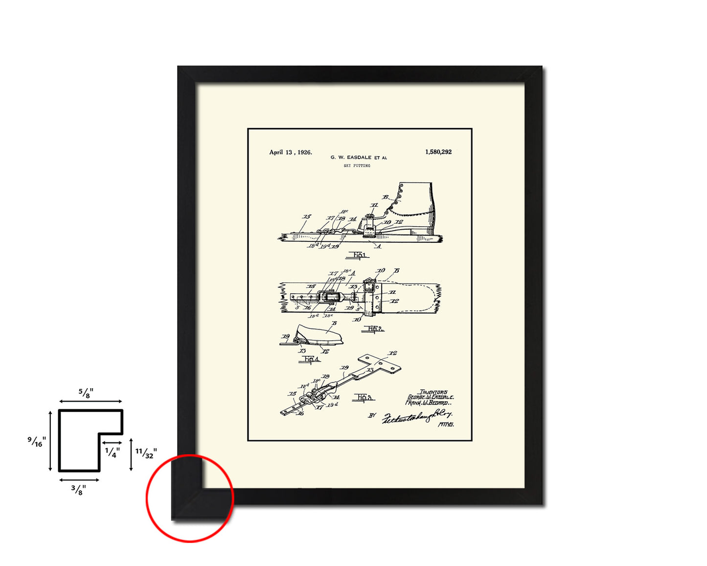 Ski Fitting Sports Vintage Patent Artwork Black Frame Print Gifts