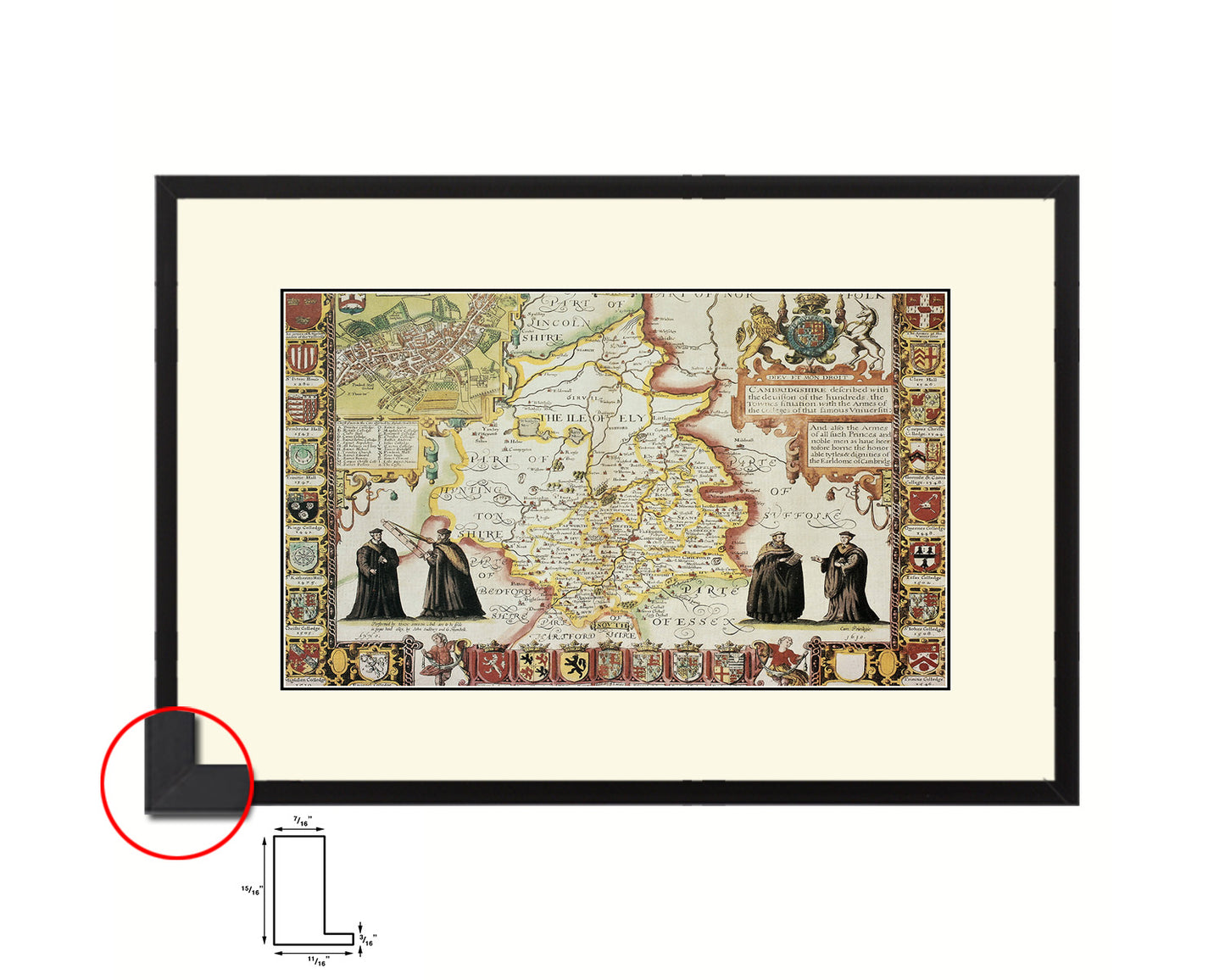 Cambridgeshire Theatre Empire Great Britain John Speed Old Map Framed Print Art Gifts