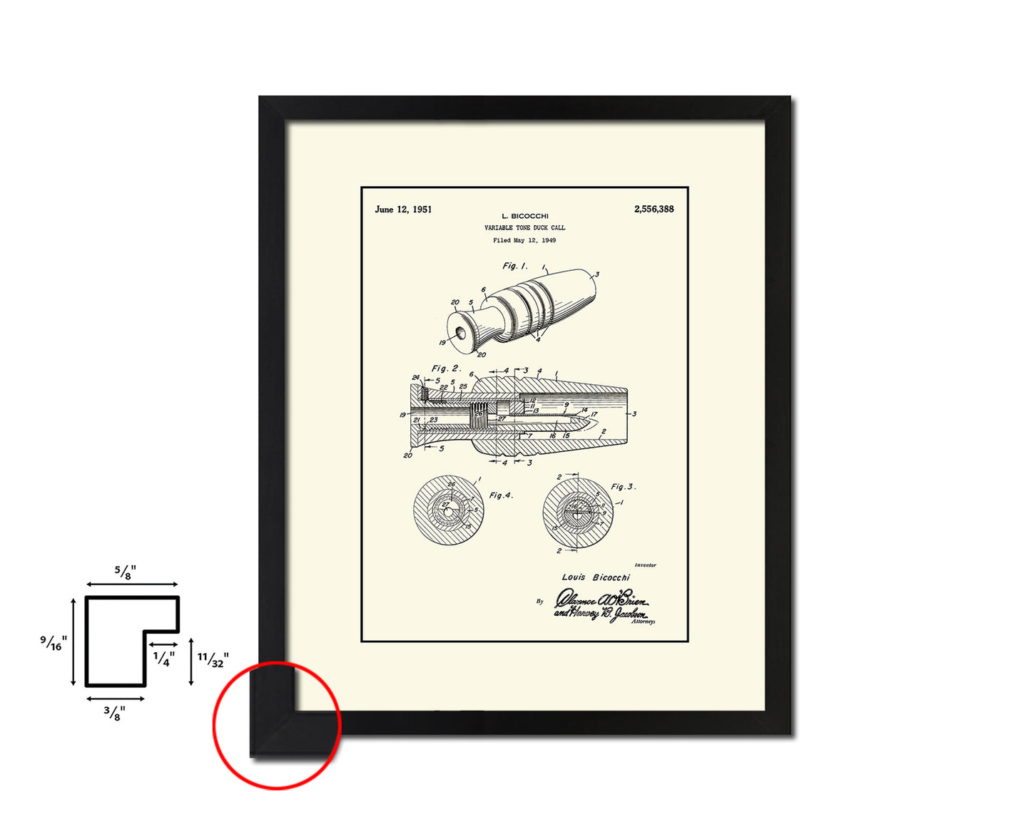 Hunting Variable Tone Duck Call Sports Vintage Patent Artwork Black Frame Print Gifts