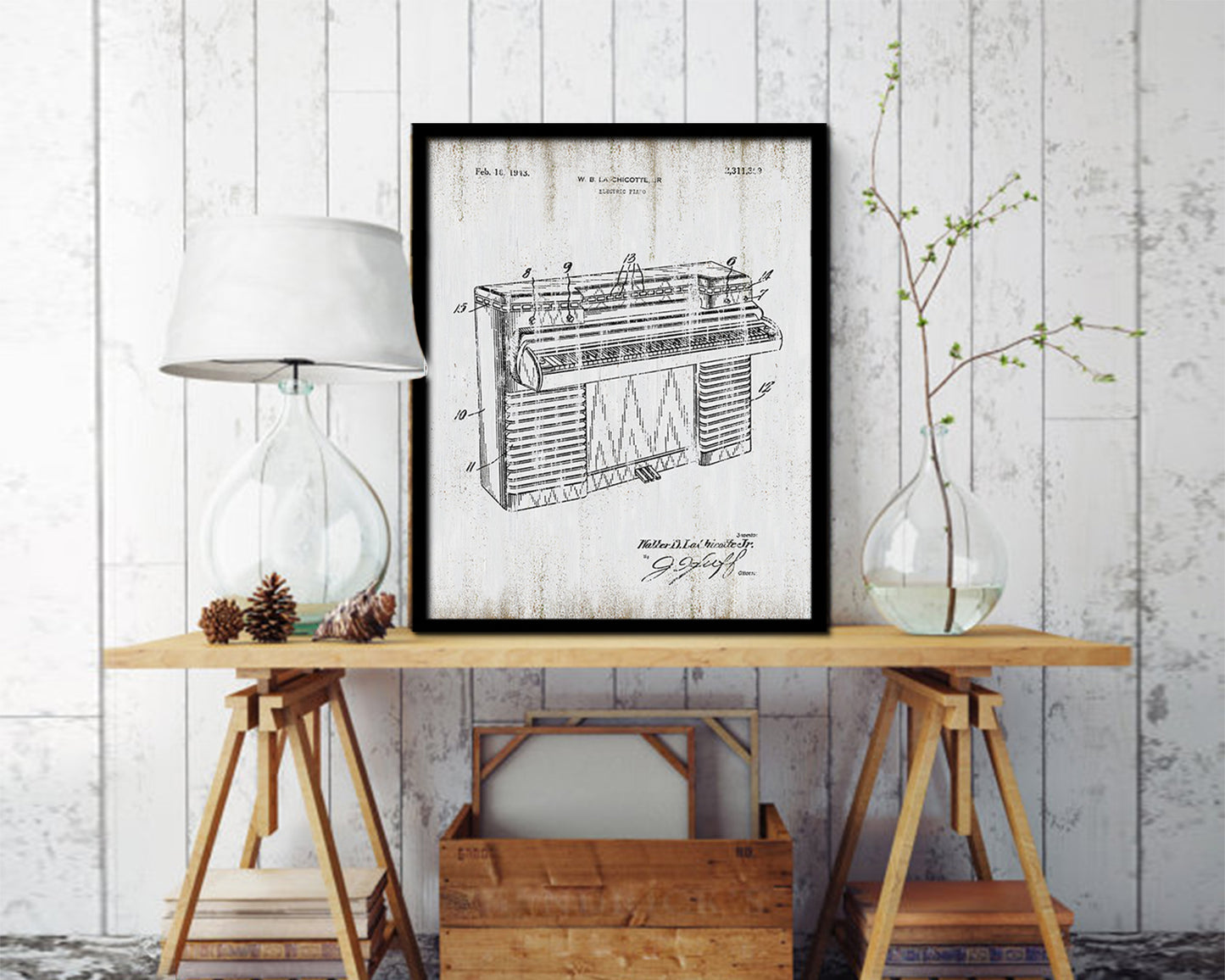 Piano Electric Music Vintage Patent Artwork Black Frame Print Wall Art Decor Gifts