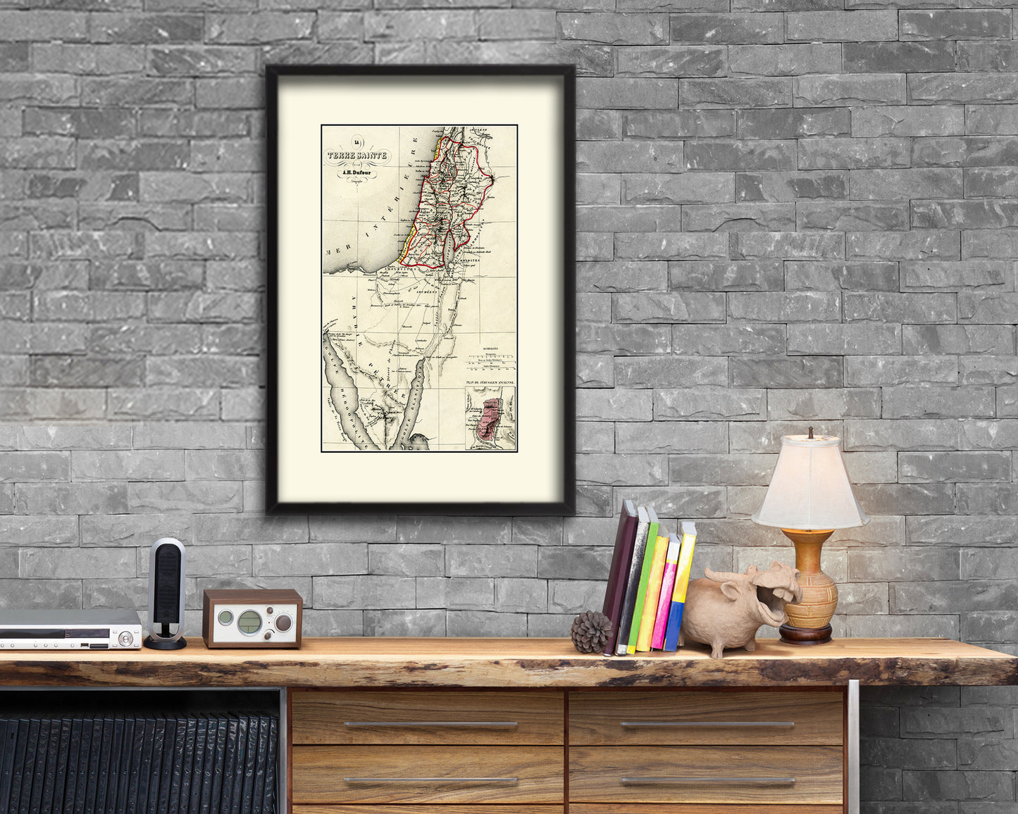 Holy Land Palestine Israel Antique Map Wood Framed Print Art Wall Decor Gifts