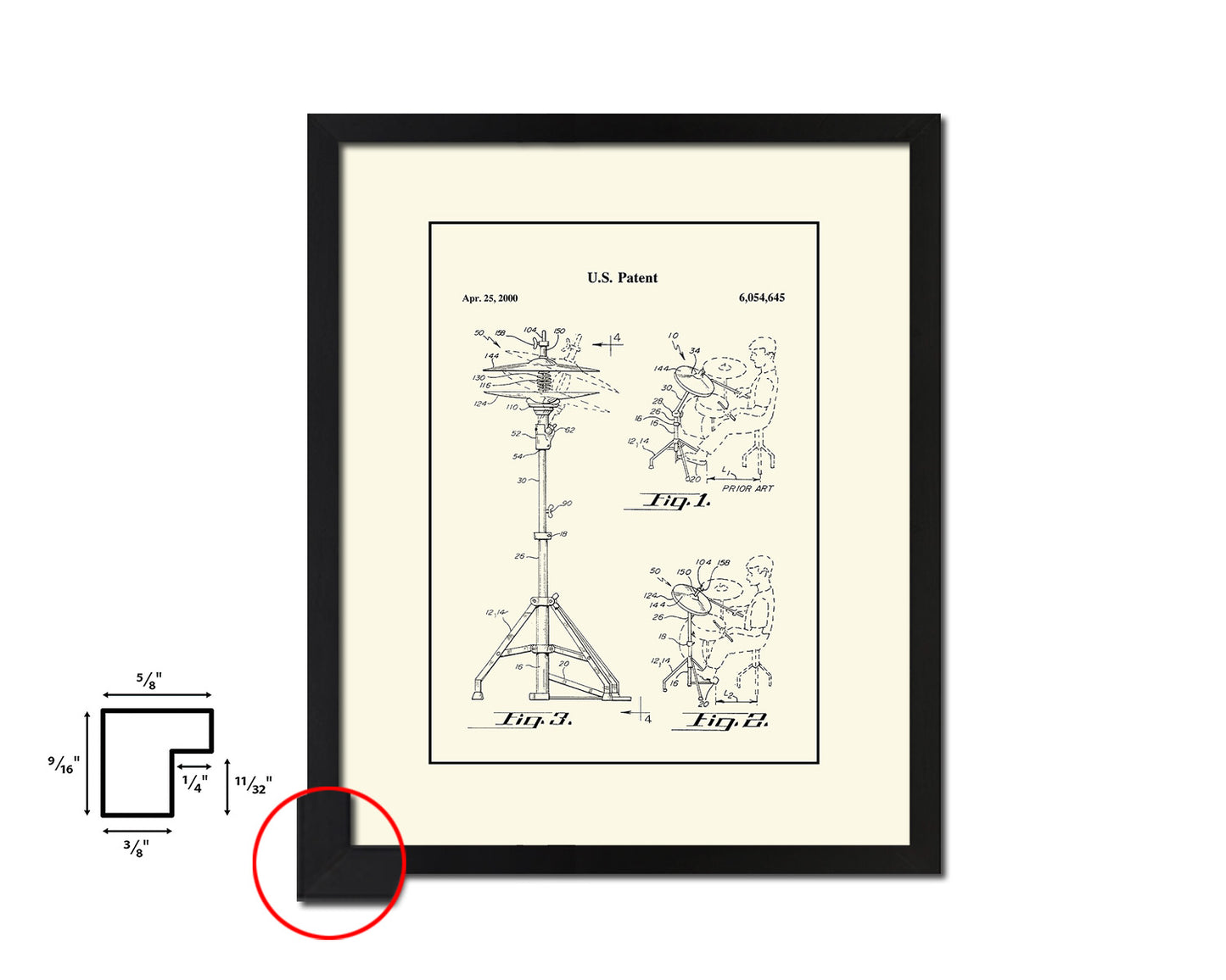 Drummer Hi-Hat Cymbal Music Vintage Patent Artwork Black Frame Print Gifts