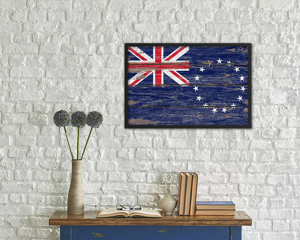 Cook Islands Country Wood Rustic National Flag Wood Framed Print Wall Art Decor Gifts