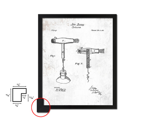 Corkscrew Wine Vintage Patent Artwork Black Frame Print Gifts