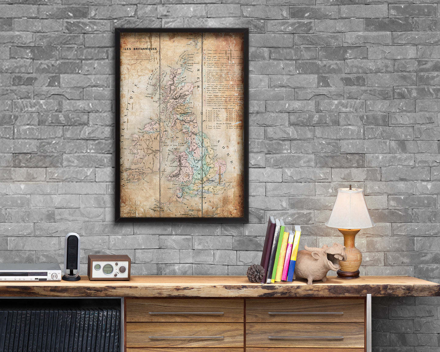 Geological Britain Antique Map Wood Framed Print Art Wall Decor Gifts