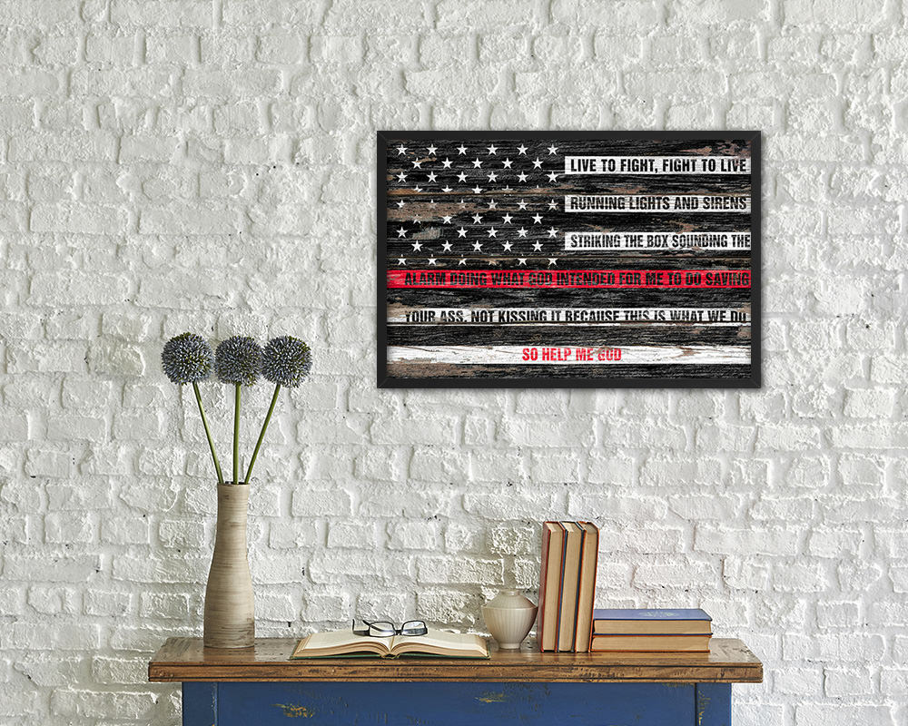 Thin Red Line Honoring Law Enforcement, Powercall Sirens Wood Rustic Flag Art