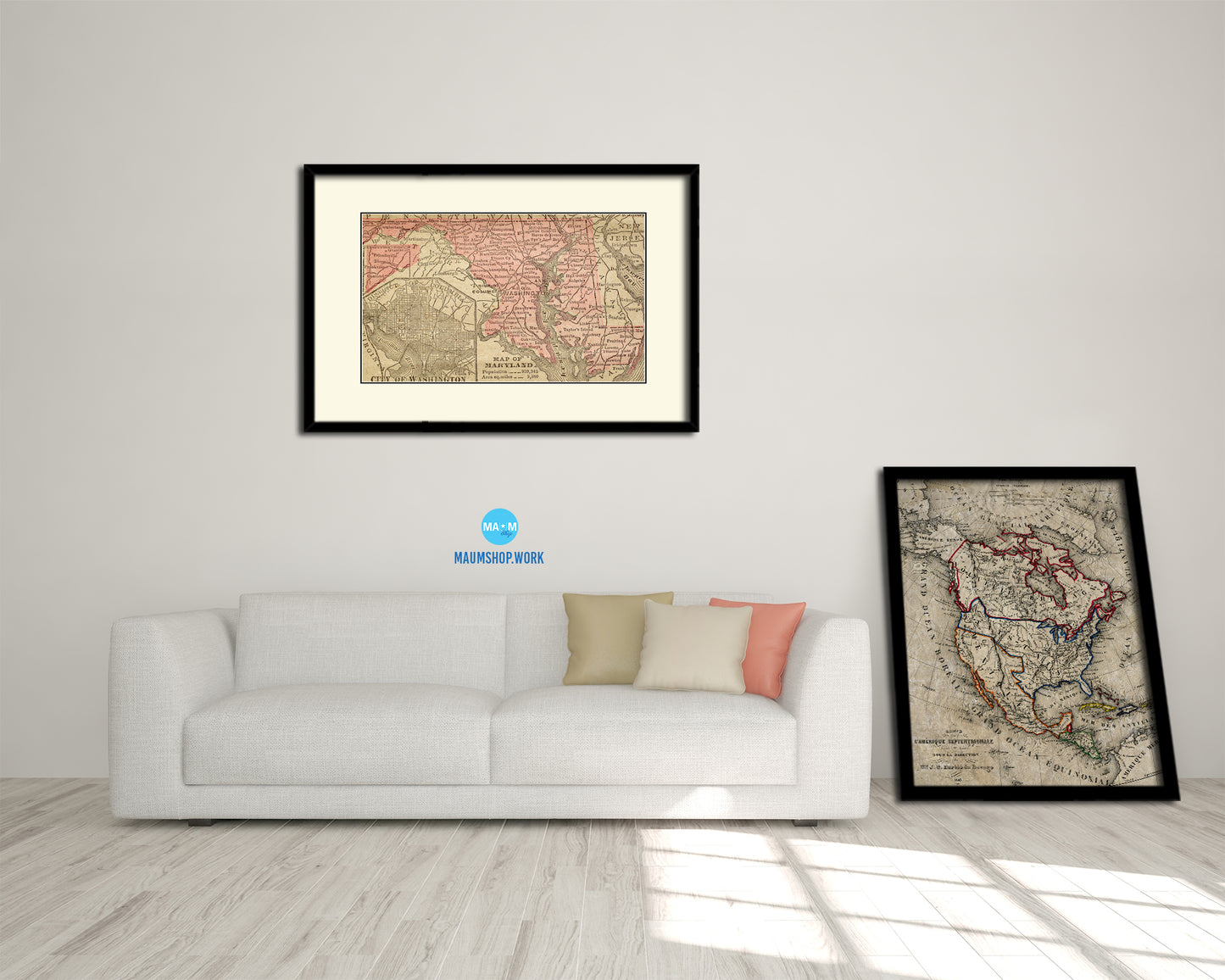 Maryland Circa Old Map Framed Print Art Wall Decor Gifts