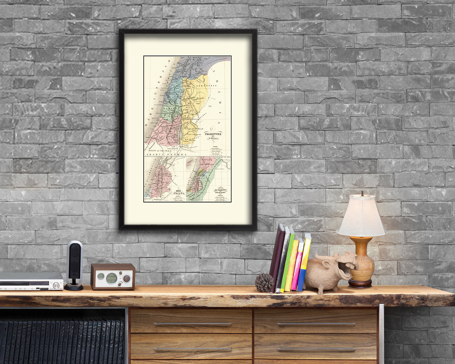 Holy Land Romans David Solomon Israel Palestine Old Map Wood Framed Print Art Wall Decor Gifts