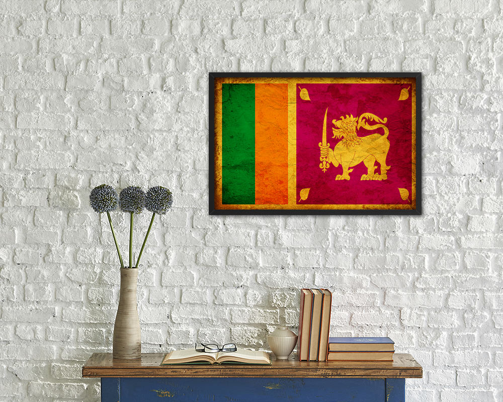 Sri Lanka Country Vintage Flag Wood Framed Print Wall Art Decor Gifts