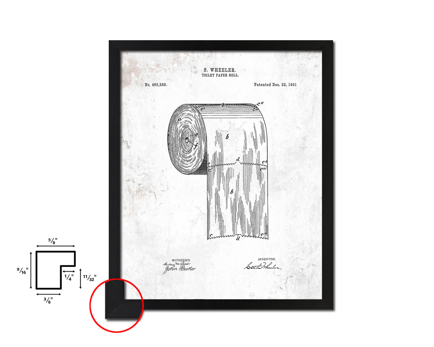 Toilet Paper Roll Home Vintage Patent Artwork Black Frame Print Wall Art Decor Gifts