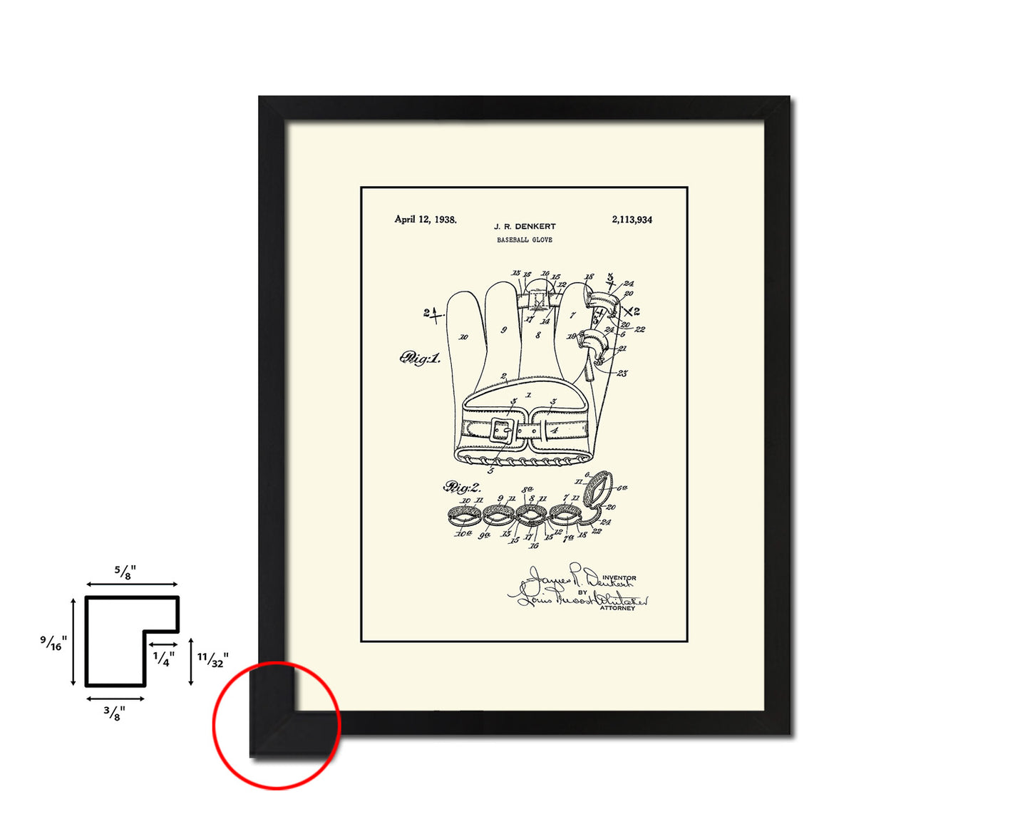 Baseball Glove Sports Vintage Patent Artwork Black Frame Print Gifts