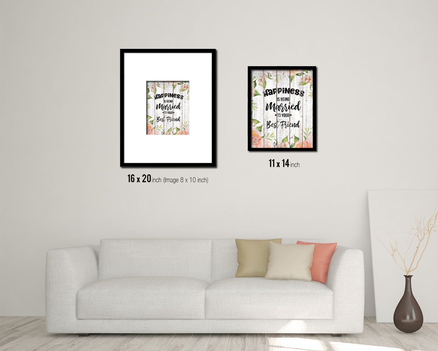 Happiness is being married White Wash Quote Framed Print Wall Decor Art