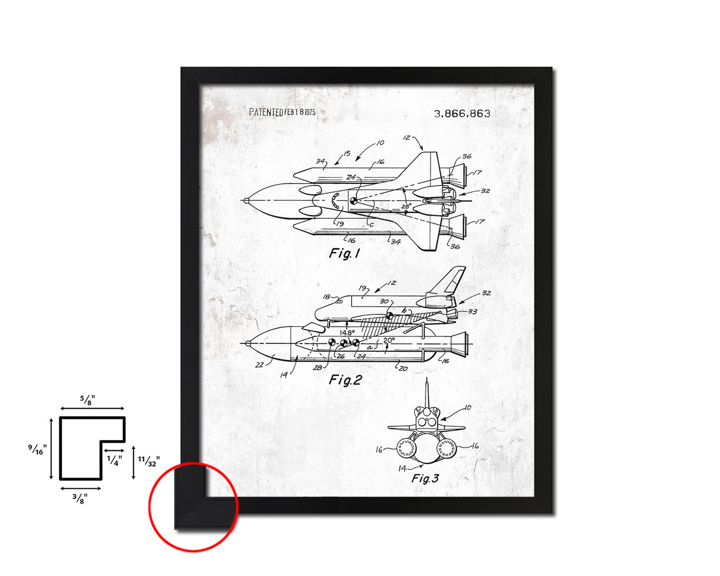 Rocket Space Shuttle NASA Vintage Patent Artwork Black Frame Print Gifts