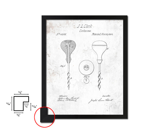 Corkscrew Wine Vintage Patent Artwork Black Frame Print Gifts