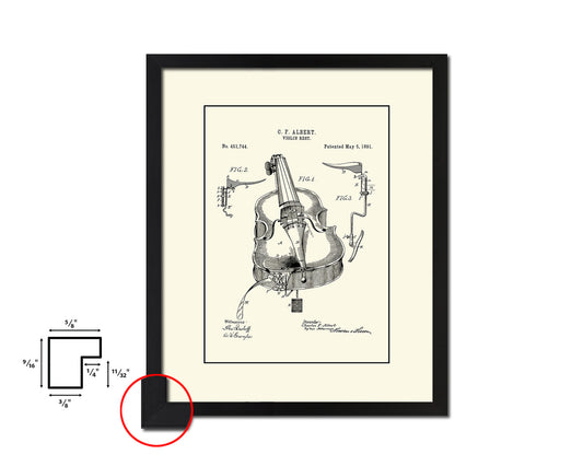 Violin Rest Music Vintage Patent Artwork Black Frame Print Wall Art Decor Gifts